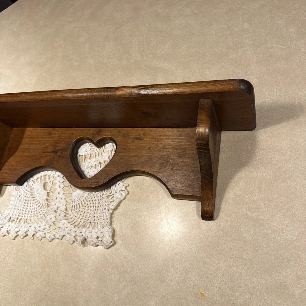 Wood Wall Shelf with Heart Cutout Brown Rustic Love Decorative Floating Shelf
